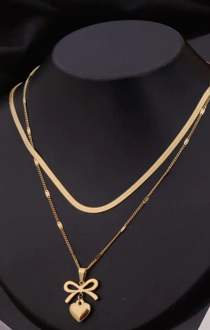 Dainty bow charm gold necklace for women by PinkbyPC