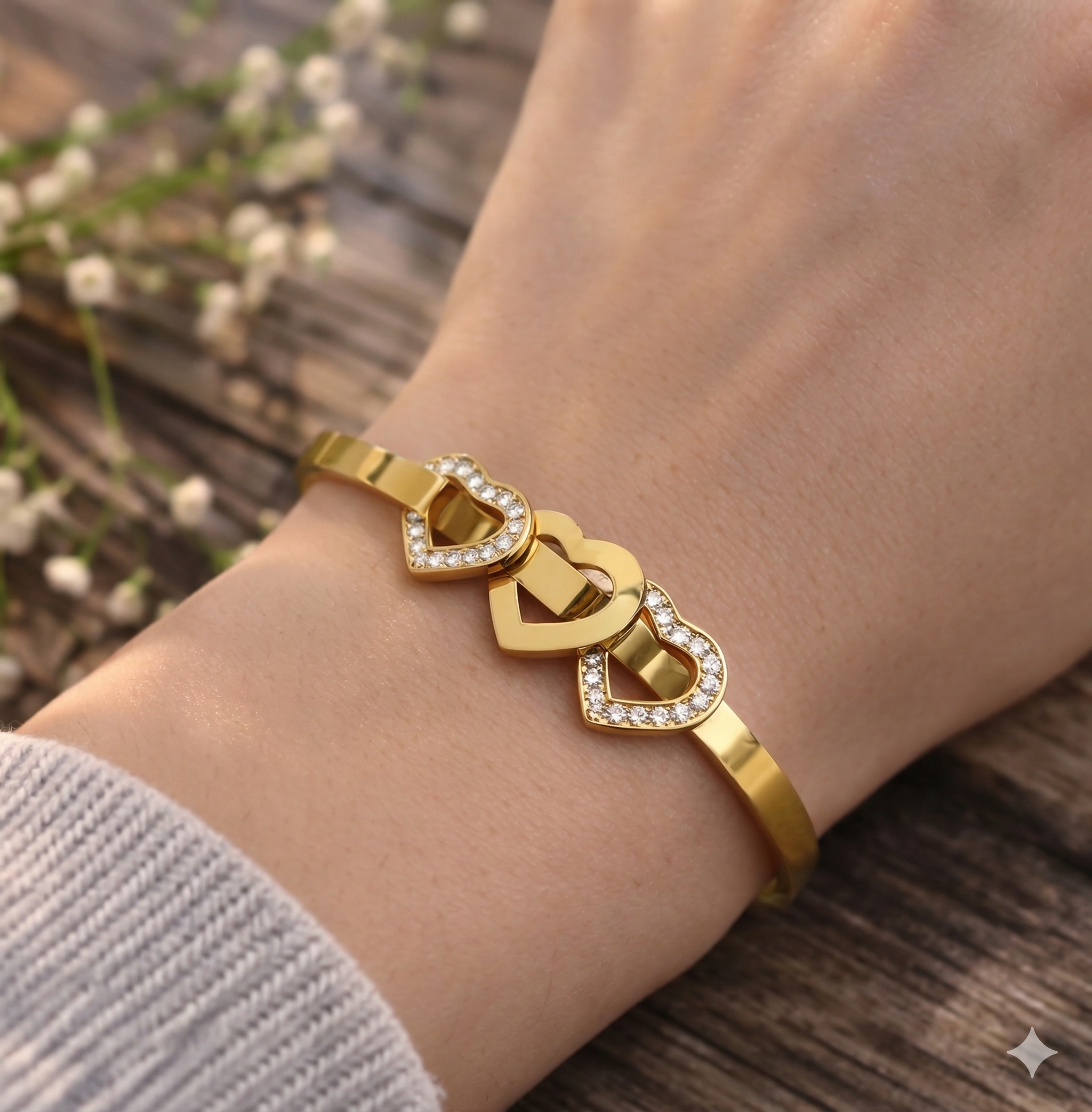 Triple Heart bracelet - crystal heart trio cuff by PinkbyPC