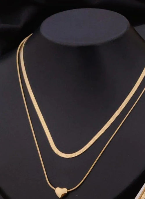 Layered herringbone gold chain with heart pendant by PinkbyPC
