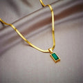 Emerald green rectangular gem pendant on snake chain by PinkbyPC