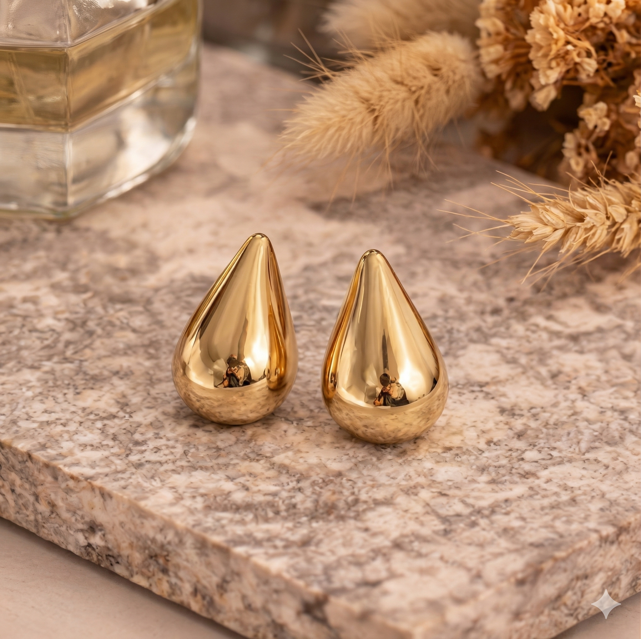 Gold Teardrop Stud earrings - bold teardrop stud design by PinkbyPC