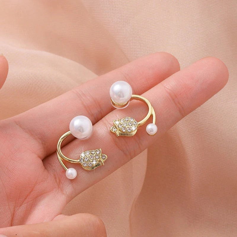Pearl Wrap Stud earrings - wrap design with pearls by PinkbyPC