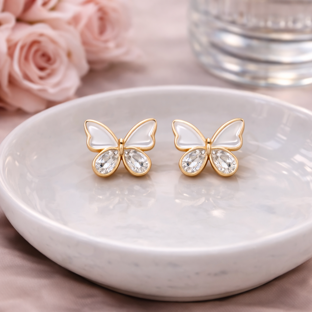 Butterfly Crystal Stud earrings - butterfly with crystal detail by PinkbyPC