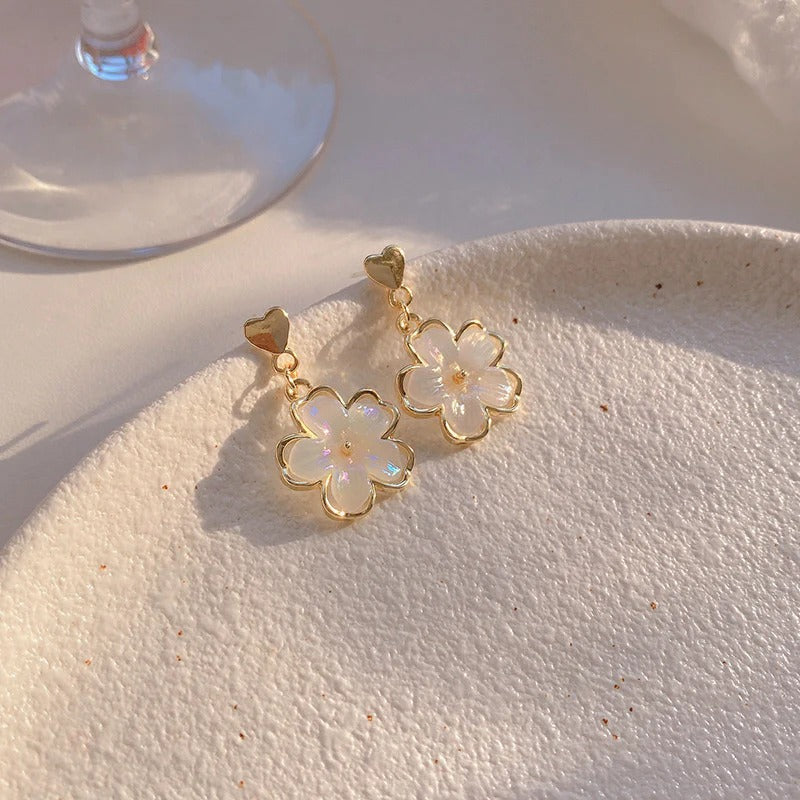 Floral Pearl Drop earrings - flower with pearl drop by PinkbyPC