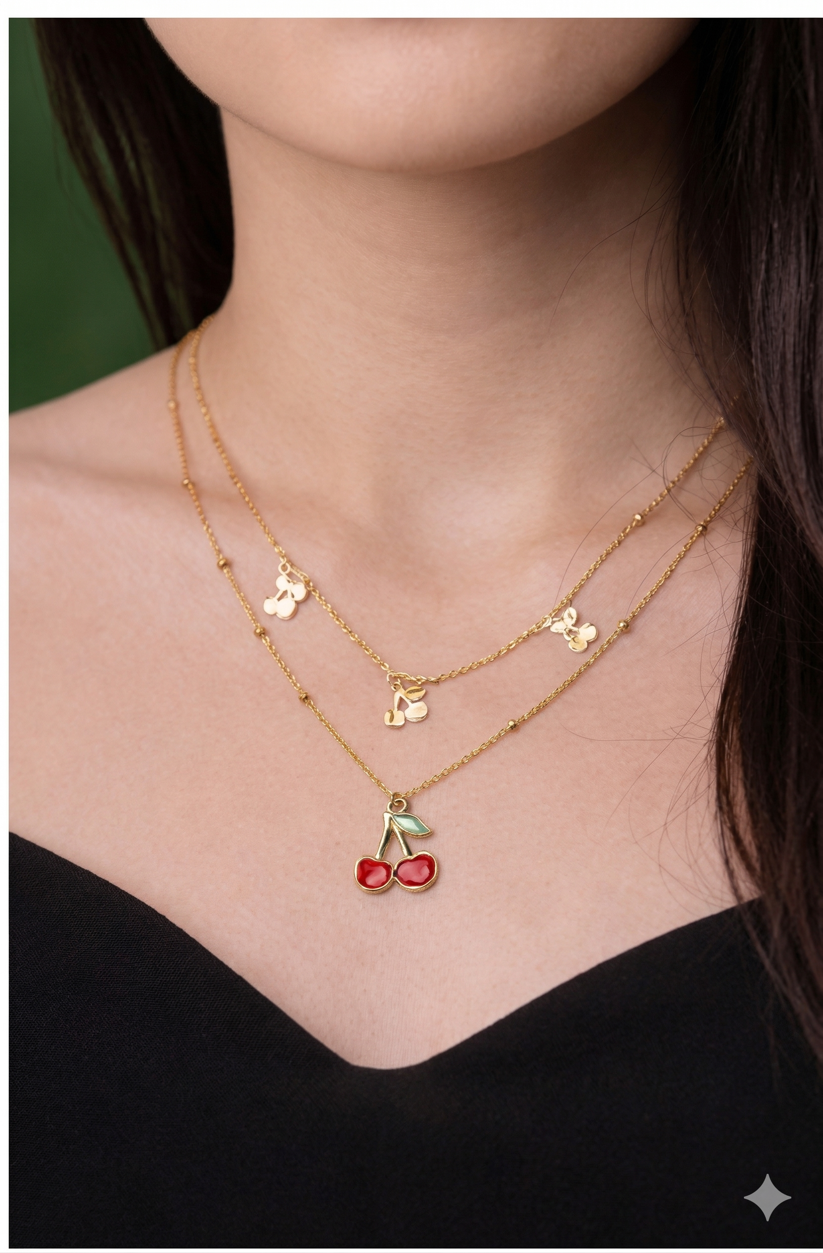 Cherry Charm necklace - cute cherry pendant layered style by PinkbyPC