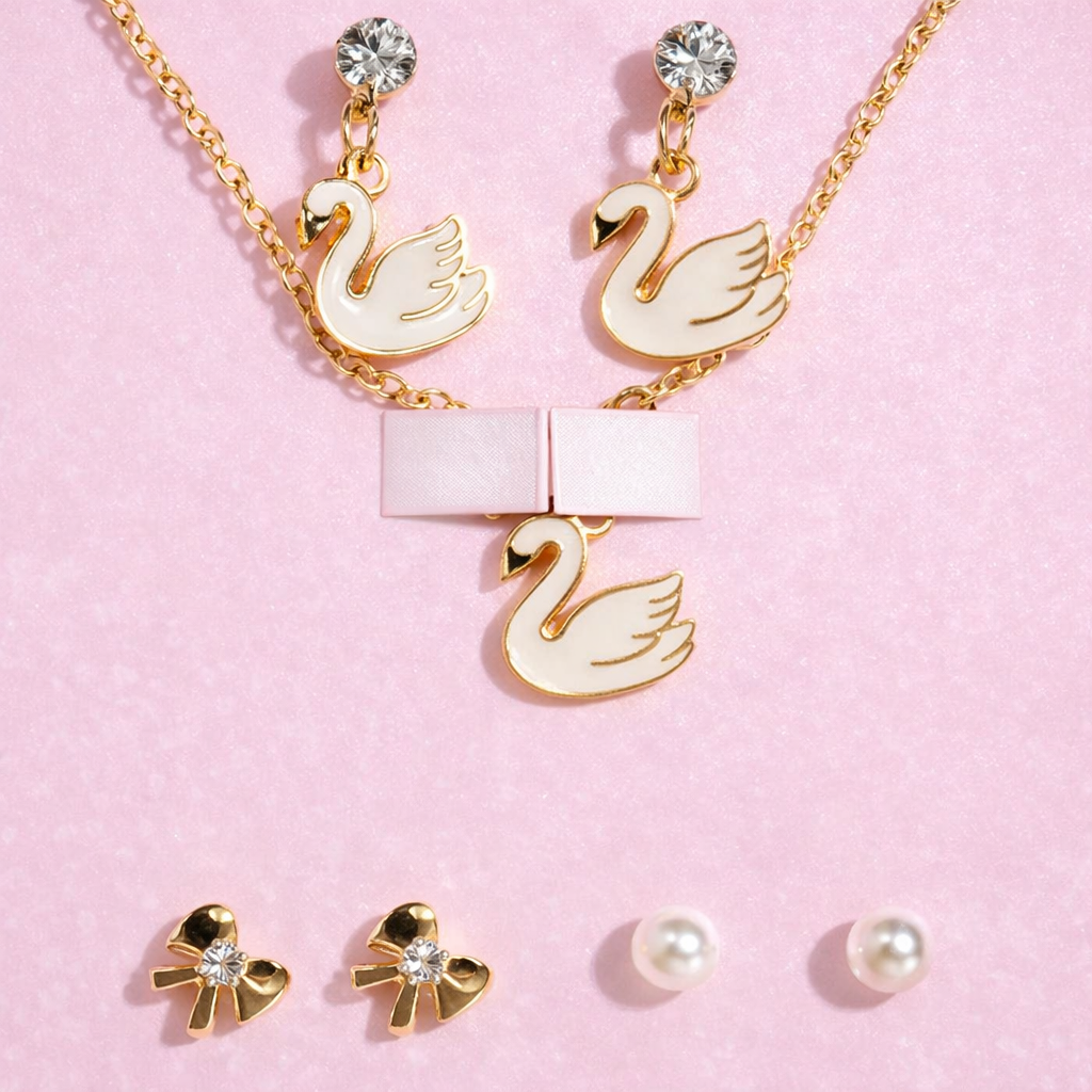 Rose Bloom Set jewellery set - pink rose pendant with studs by PinkbyPC