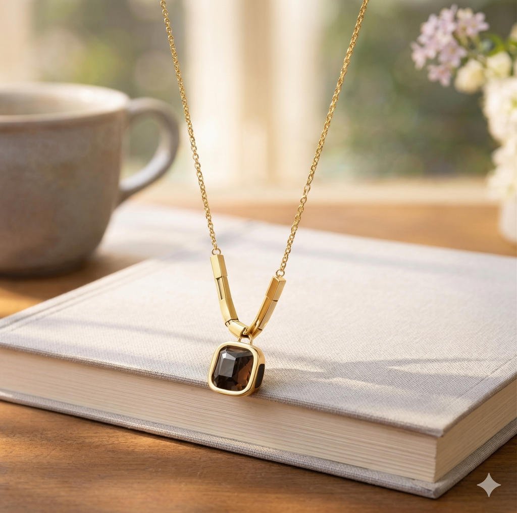 Onyx Bar necklace - bar-link chain with smoky stone by PinkbyPC