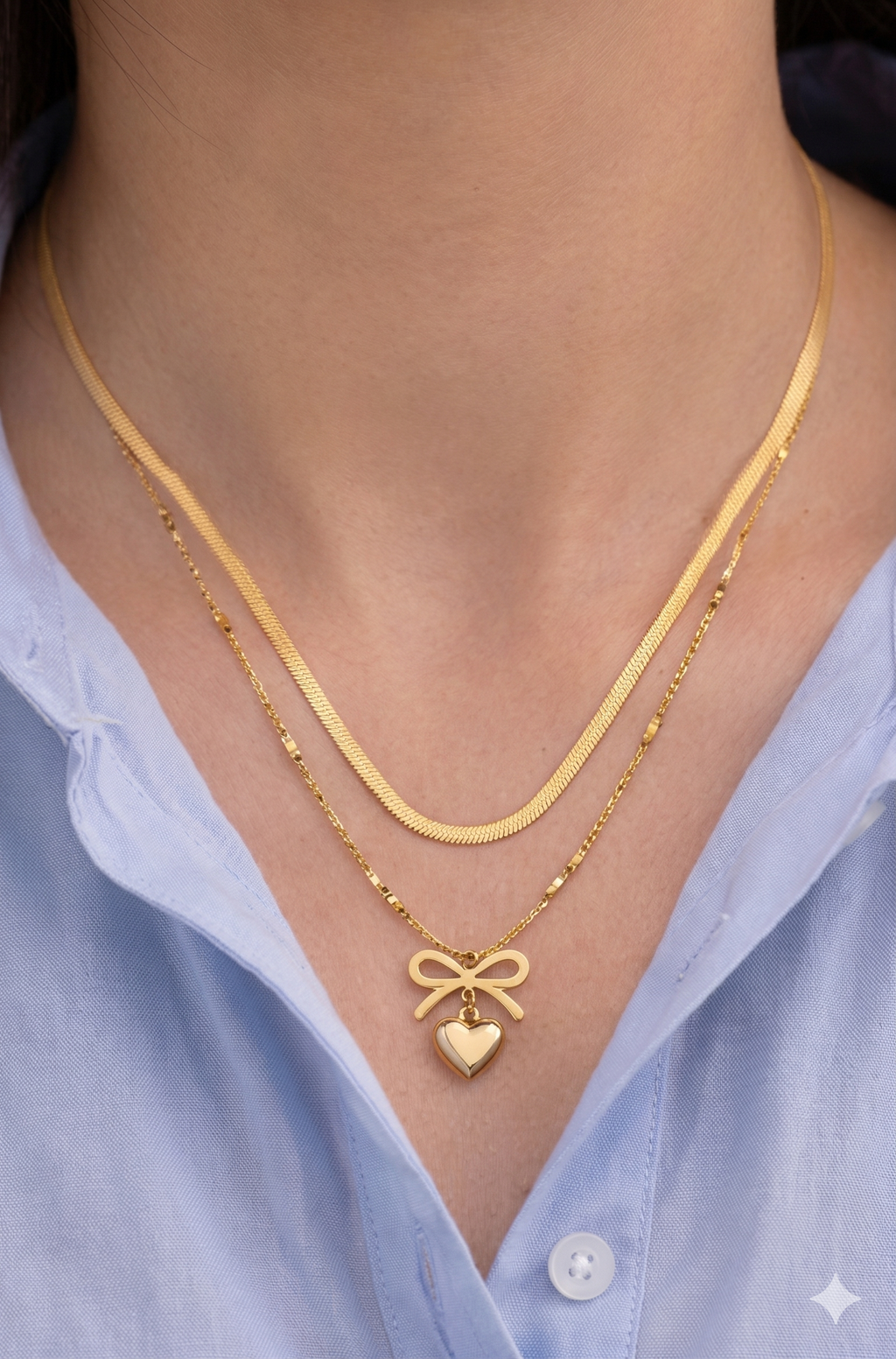 Bow Heart necklace - feminine bow with hanging heart by PinkbyPC