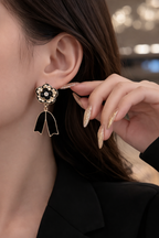 Black Flower Drop earrings - black floral drop earrings by PinkbyPC