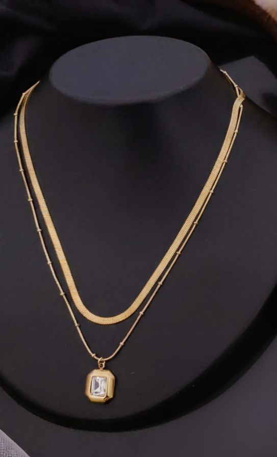 Dual-layer crystal pendant necklace for women by PinkbyPC