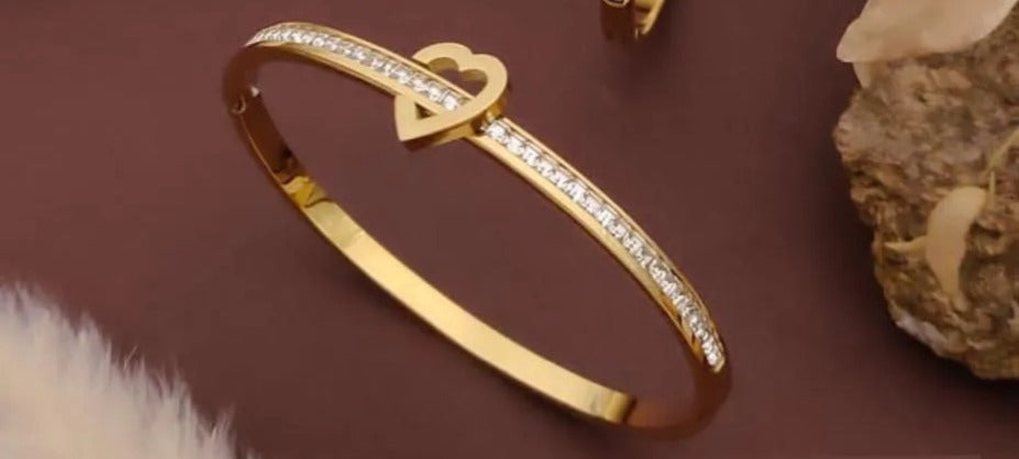 Heart Line bracelet - crystal track heart bangle by PinkbyPC