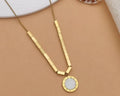 Gold bar chain necklace with roman numeral medallion by PinkbyPC
