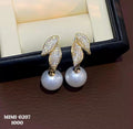 Leaf Pearl Drop earrings - crystal leaf with pearl drop by PinkbyPC