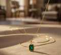 Emerald Halo necklace - emerald-cut green stone pendant by PinkbyPC