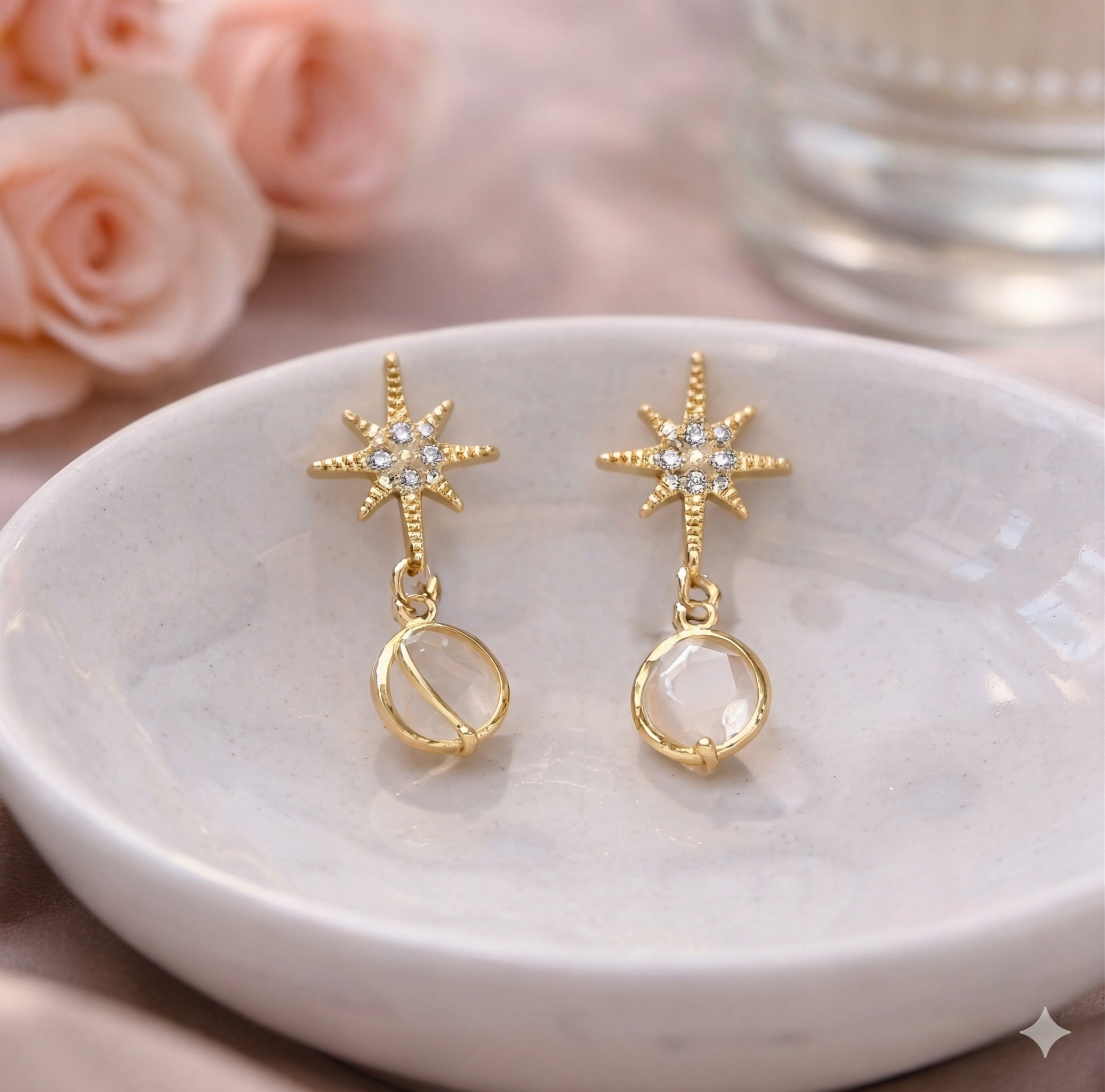 Star Crystal Drop earrings - star top with stone drop by PinkbyPC
