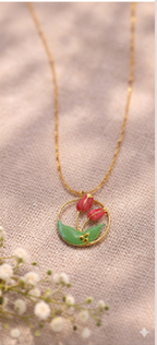Tulip Pendant necklace - colorful floral enamel pendant by PinkbyPC