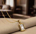 Pearl Slab necklace - mother-of-pearl pendant on gold chain by PinkbyPC