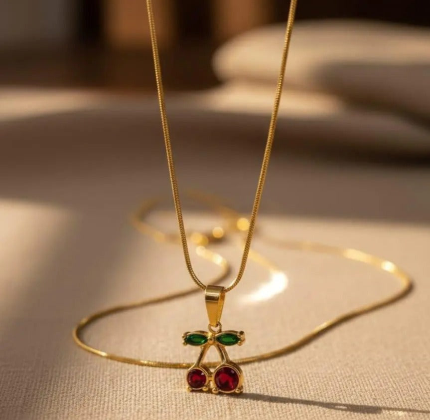 Dual cherry crystal pendant charm necklace for women by PinkbyPC
