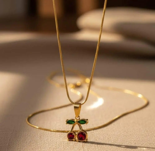 Dual cherry crystal pendant charm necklace for women by PinkbyPC