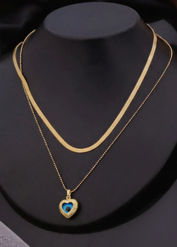 Gold heart pendant necklace with evil eye charm by PinkbyPC