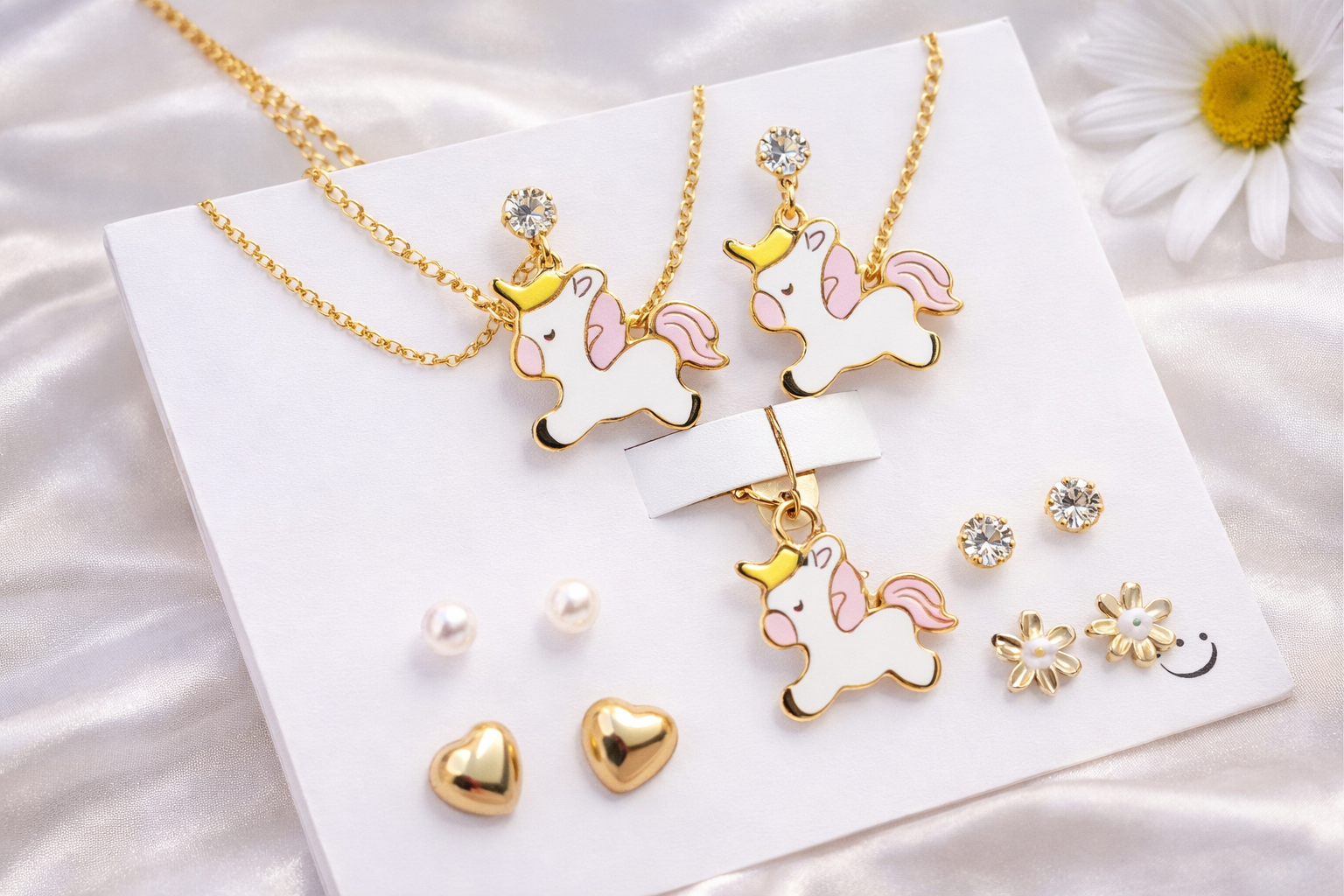 Unicorn White Set jewellery set - cute unicorn pendant & studs by PinkbyPC