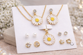 Daisy Charm Set jewellery set - white daisy pendant & studs by PinkbyPC