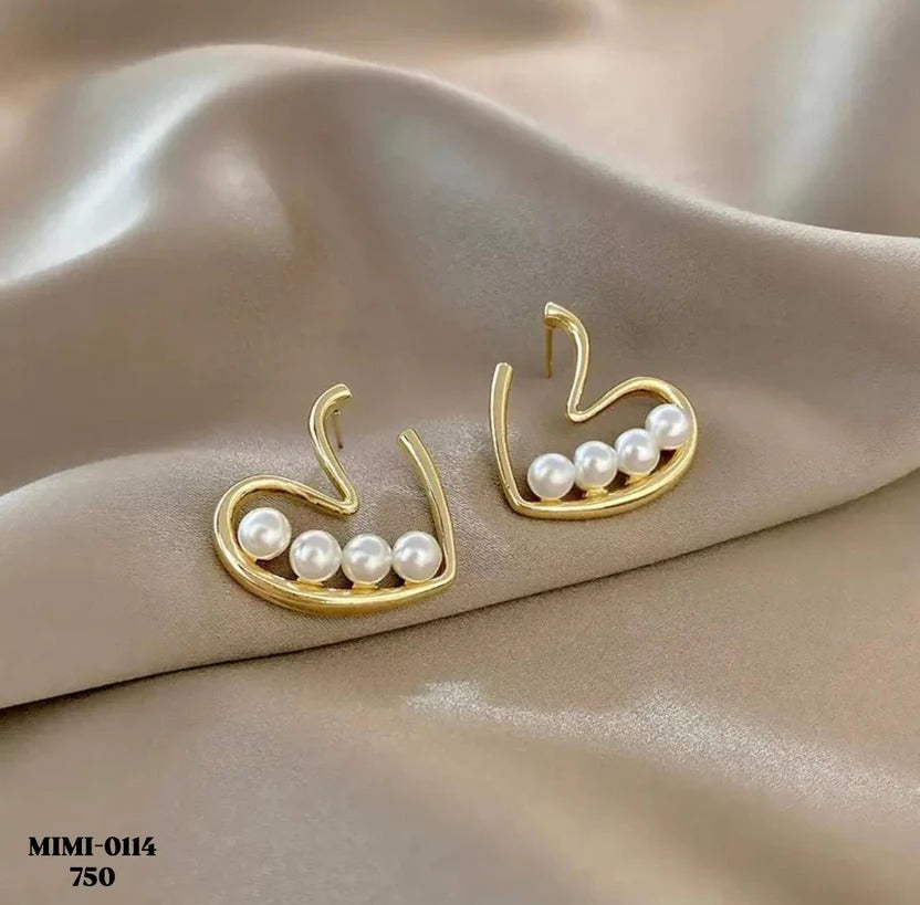 Swan Pearl Stud earrings - swan shape with pearls by PinkbyPC