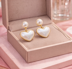 Pearl Heart Drop earrings - pearl stud with heart drop by PinkbyPC
