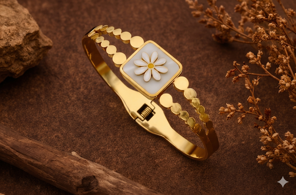 Daisy Square bracelet - square floral enamel bracelet by PinkbyPC