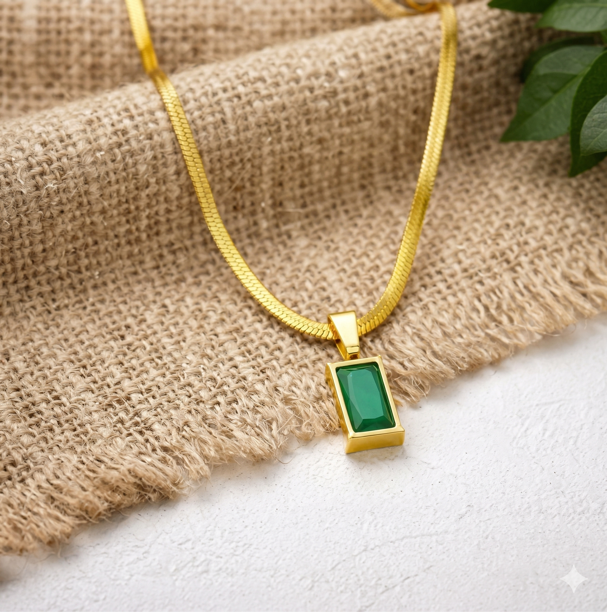 Forest Rect necklace - green gem on snake chain by PinkbyPC