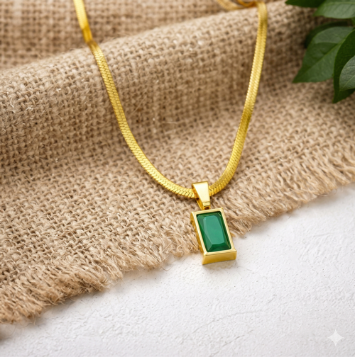 Forest Rect necklace - green gem on snake chain by PinkbyPC